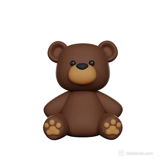 Cute Brown Sitting Teddy Bear Doll With Paw Prints On Feet 3d model 