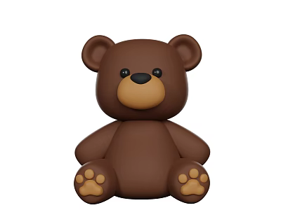 Cute Brown Sitting Teddy Bear Doll With Paw Prints On Feet 3d model