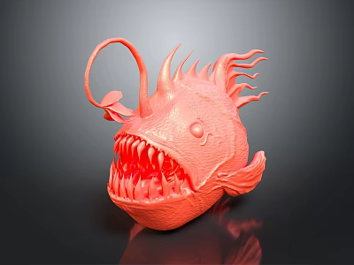 Red Anglerfish With Large Mouth Sharp Teeth Head Lure Structure And Fin Protrusions 3d model