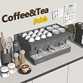 Modern Kitchen Countertop Coffee Tea Station With Espresso Machine Eggs Whisks Jars And Coffee Cup