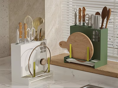 Modern Kitchen Utensil Organizer Set With Cutting Board And Tools 3d model