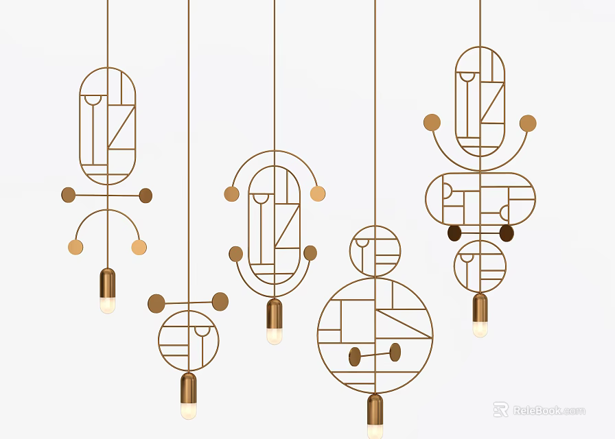 Abstract Geometric Pendant Lights with Modern Metal Frame Hanging Design 3d model 