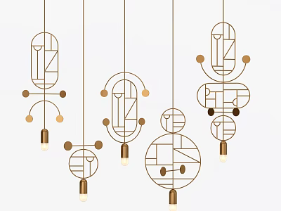 Abstract Geometric Pendant Lights with Modern Metal Frame Hanging Design 3d model