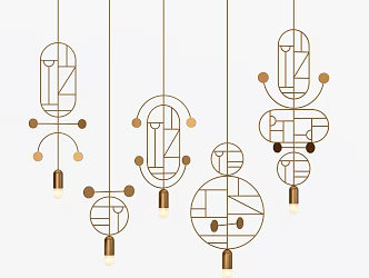 Modern special-shaped chandelier line chandelier combination 3d model