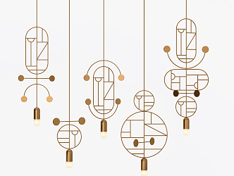 Modern special-shaped chandelier line chandelier combination 3d model