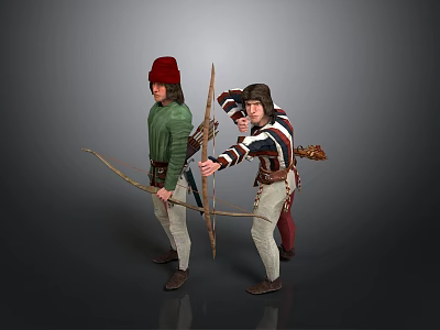 Medieval Style Clothing With Archery Bow And Leather Arrow Quiver 3d model