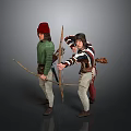Medieval Style Clothing With Archery Bow And Leather Arrow Quiver