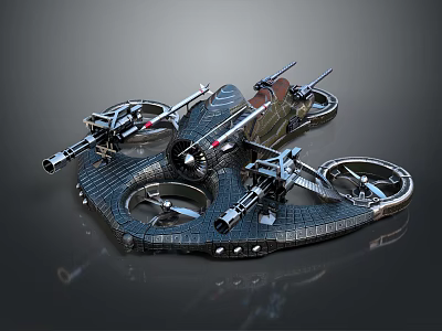 Complex Multi Wheeled Mechanical Device With Cannons And Metal Chassis Components 3d model