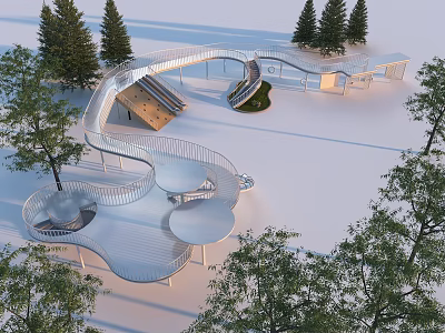 Modern Trestle Park Play Combination Equipment Trestle Combination Slide Amusement Facilities 3d model