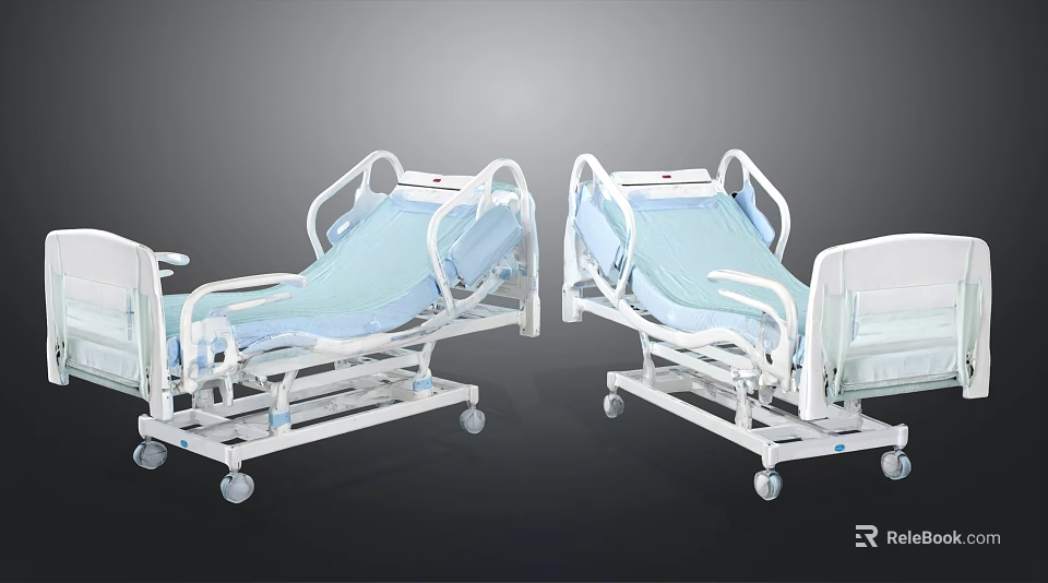 Durable Adjustable Medical Beds with Side Rails and Mobile Wheels for Hospital Use 3d model 