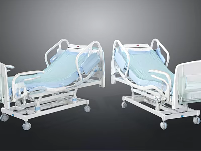 Durable Adjustable Medical Beds with Side Rails and Mobile Wheels for Hospital Use 3d model