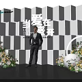 Photo Check In Spot With White Geometric Wall Floral Decor For Love Blooms Real Estate Event