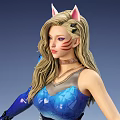 Game Movie Character With Cat Ear Headband Blue Outfit Black Accessories And Long Blonde Hair