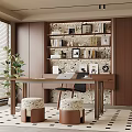 Modern Study Room Interior Design With Bookshelves Books Decorative Frames Writing Desk Chair And Plant