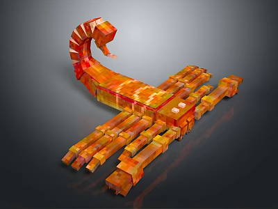 Orange Geometric Scorpion 3D Model With Block Structure And Shiny Surface 3d model
