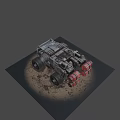 Armored Utility Vehicle with Rugged Design Large Tires and Storage Units on Sandy Terrain Illuminated