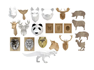 Assorted Geometric Animal Shaped Wooden Wall Decor for Modern Home Interiors 3d model