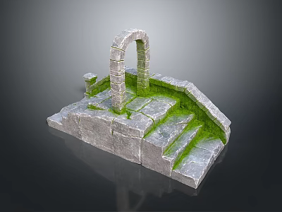 Ancient Stone Landscape Featuring Archway Stone Steps And Lush Green Moss On Historic Stone Structure 3d model