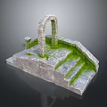 Ancient Stone Landscape Featuring Archway Stone Steps And Lush Green Moss On Historic Stone Structure