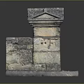 Ancient Stone Architectural Structure with Square Base and Tiered Roof Featuring Weathered Surface and Moss