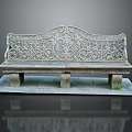 Outdoor Decorative Stone Bench With Intricate Carved Backrest And Stone Slab Base