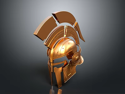 Golden Roman Helmet With Ornate Plume And Ancient Warrior Design Details 3d model