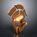 Golden Roman Helmet With Ornate Plume And Ancient Warrior Design Details