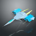 Futuristic Fighter Jet 3D Model With Sharp Nose Blue Wings And Yellow Thrusters 3d model