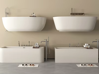 Modern Bathtubs With Wall Mounted And Floor Standing Designs Faucets Accessories And Slippers 3d model