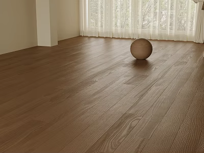 Natural Wooden Floor in Bright Room With Window Curtain and Decorative Round Ball 3d model