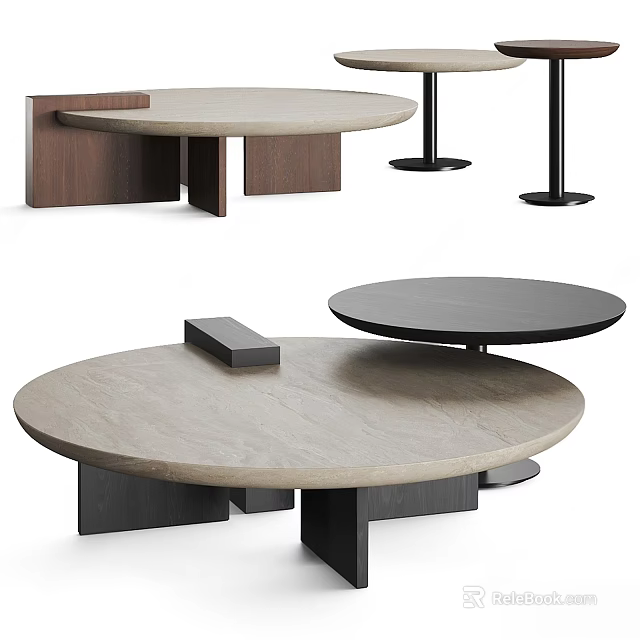 Modern Round Coffee Table With Marble Top And Wooden Metal Support Interior Design 3d model 