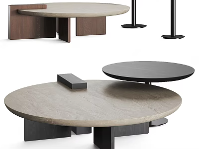 Modern Round Coffee Table With Marble Top And Wooden Metal Support Interior Design 3d model