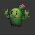 Cute Green Cartoon Cactus Game And Movie Character With Smiling Face Pink Flower Yellow Spines