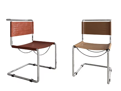 Modern Dining Chairs With Square Metal Frame And Two Tone Brown Leather Seat Backrest 3d model