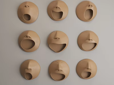 Round Brown Wall Decor with Various Facial Expression Designs for Modern Interior 3d model