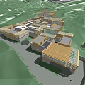 Modern Scattered Layout Hotel Buildings Under Starry Sky Milky Way Mountain Backdrop With Roof Lights