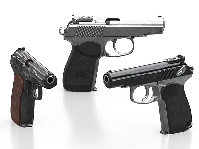 Three Different Handguns Featuring Vintage And Modern Designs With Various Grips 3d model