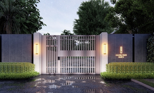 Modern Gate Community Entrance Gate Iron Grille Gate Booth 3d model