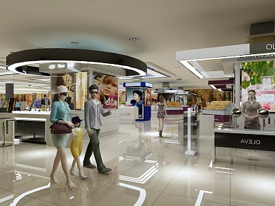 Bright Modern Shopping Mall Lobby With Shoppers Brand Counters And Sleek Floors 3d model