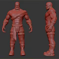 Muscular Male Warrior Character Featuring Red Wristbands Decorative Belt And Gray Boots Front Side Views