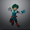 Anime Character Action Figure Featuring Green Hair Teal Costume Red Belt Black Shoes Jumping Pose