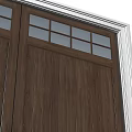 Double Wooden Garage Door With Glass Panels And White Frame Design