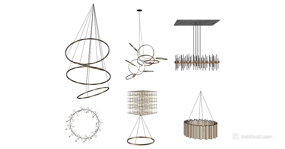 Modern Chandeliers With Various Geometric Shapes And Unique Hanging Designs 3d model 