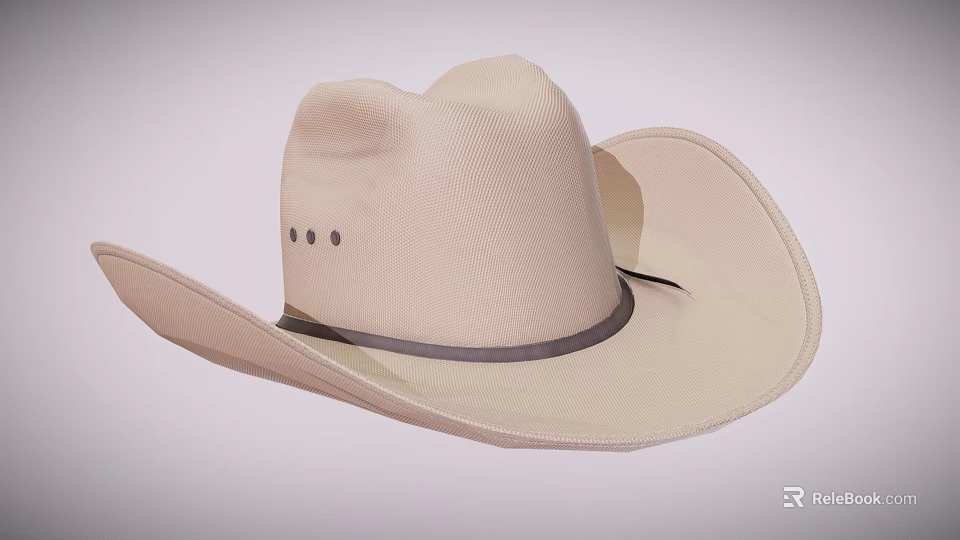 Beige Wide Brim Hat With Gray Band And Side Accents For Casual Outdoor Wear 3d model 