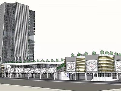 Vibrant Commercial Street With Modern High Rise Buildings And Lush Green Trees 3d model