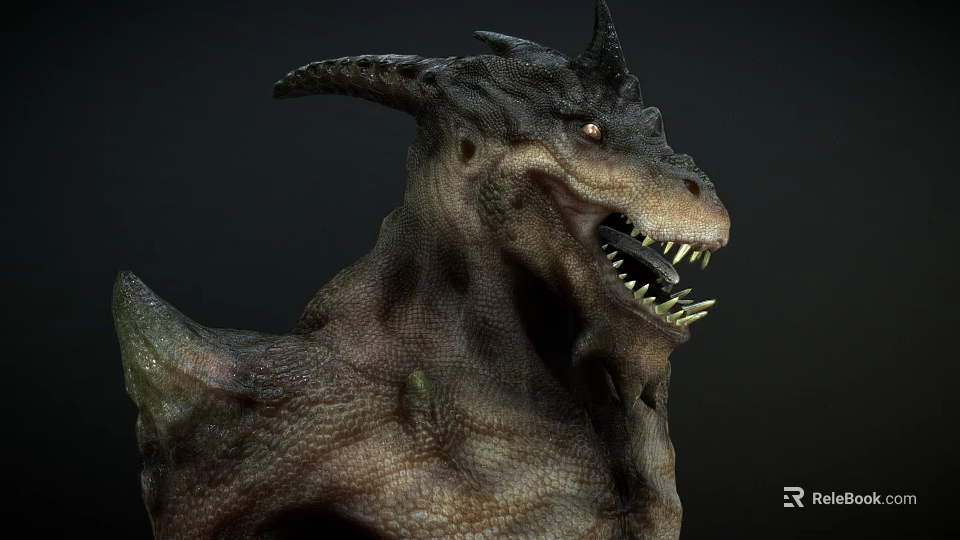 3D Rendered Mythical Dragon Head With Horns Sharp Teeth And Scales 3d model 