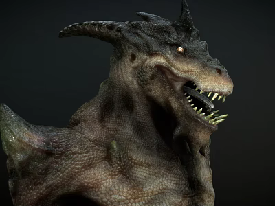 3D Rendered Mythical Dragon Head With Horns Sharp Teeth And Scales 3d model
