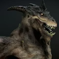 3D Rendered Mythical Dragon Head With Horns Sharp Teeth And Scales