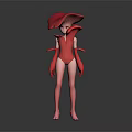 Game and Film Character Pink Humanoid With Mushroom Like Head And Tight Fitting Body
