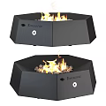 Angel Fire Black Octagonal Fireplace With Burning Flames And Decorative Pebbles 3d model
